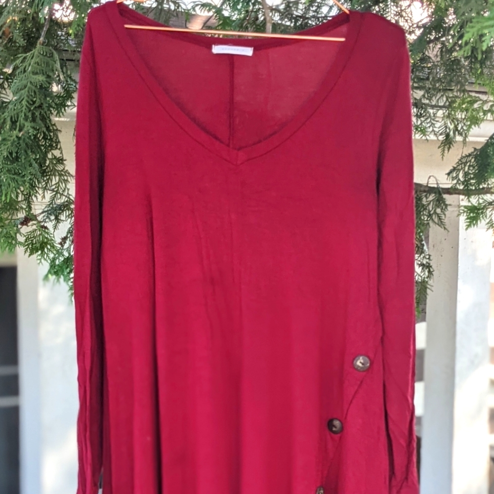 Reborn J Burgundy T-Shirt Long-Sleeved Tunic Dress